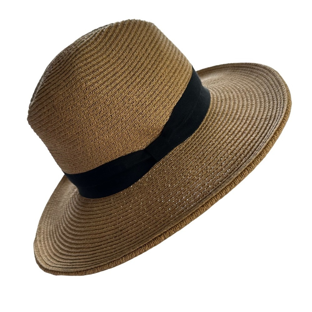 Women's OSFM Beige Paper Braided Fedora With A‎ Bow Band